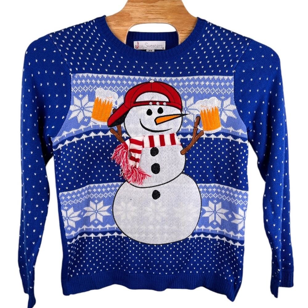 Jolly Sweaters Drinking Snowman Holiday Christmas Ugly Sweater Acrylic Mens M